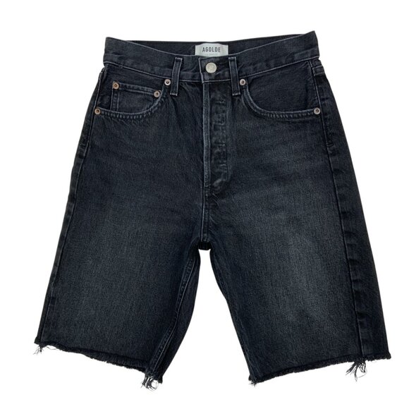 AGOLDE Denim 90's Shorts 24 Fallen Charcoal Wash Cutoffs High Rise - Picture 12 of 12
